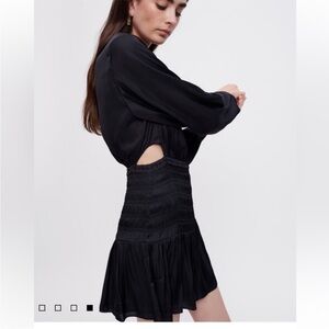 Maje Smocked Satin Dress 36, 2 4 black satin EUC! Like new